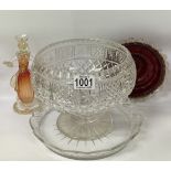A cut glass bowl, Vase, glass dish and Murano glas
