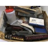 A box of model railway items.