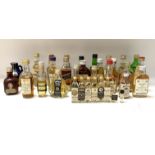 A collection of miniature Whiskys including a vint