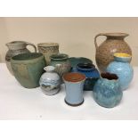 A collection of Studio Art Pottery vases and jugs