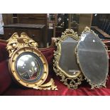 A Regency style gilt wood convex wall mirror and t