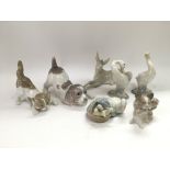 Seven Lladro figures of animals.