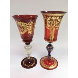 Two decorative Italian glass goblets, one signed b