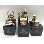 Six boxed Royal Crown Derby miniature items compri