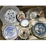 A box of mainly Oriental ceramics comprising an im