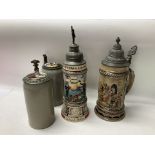 4 German pottery steins including including a Germ