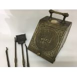 Victorian brass coal box with decorative lid and t