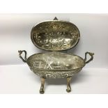 Unusual silver plated embossed oval dish and lid o