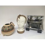 An Art Deco design George Jones Vase an Interesting ceramic bust Kent Art Ware and an ornamental