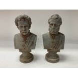 A pair of spelter busts. 25cm.