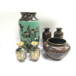 A small collection of cloisonne comprising a vase