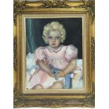A gilt framed oil on board portrait of a young gir