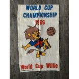 1966 World Cup Willie Tea Towel: Large good condition original tea towel featuring a brightly