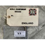1966 World Cup Official Baggage Label: Very large unused label with strings still attached. One side
