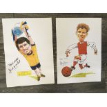 Arsenal Signed Football Prints: 16 inch Bob Bond caricatures of Alan Ball and Frank McLintock in