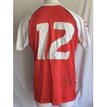 Denmark Jan Molby Euro 1984 Match Issued Football Shirt: Red short sleeve Hummel number 12 issued to
