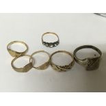 Four 9carat gold rings weight 6g and two other rin