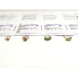 4 x 9ct gold rings all with COA. Including a perid