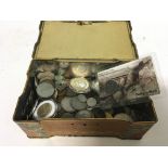 A box of coins including Silver