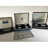 Three cases Royal mint silver commemorative coins