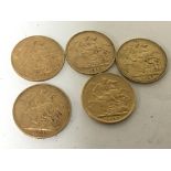 A collection of five Gold sovereigns dated 1898 19