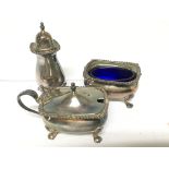 A silver condiment set with blue glass liner Birmi