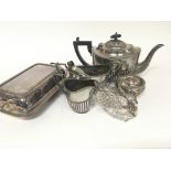 A silver plated tea set a silver winged and cut gl