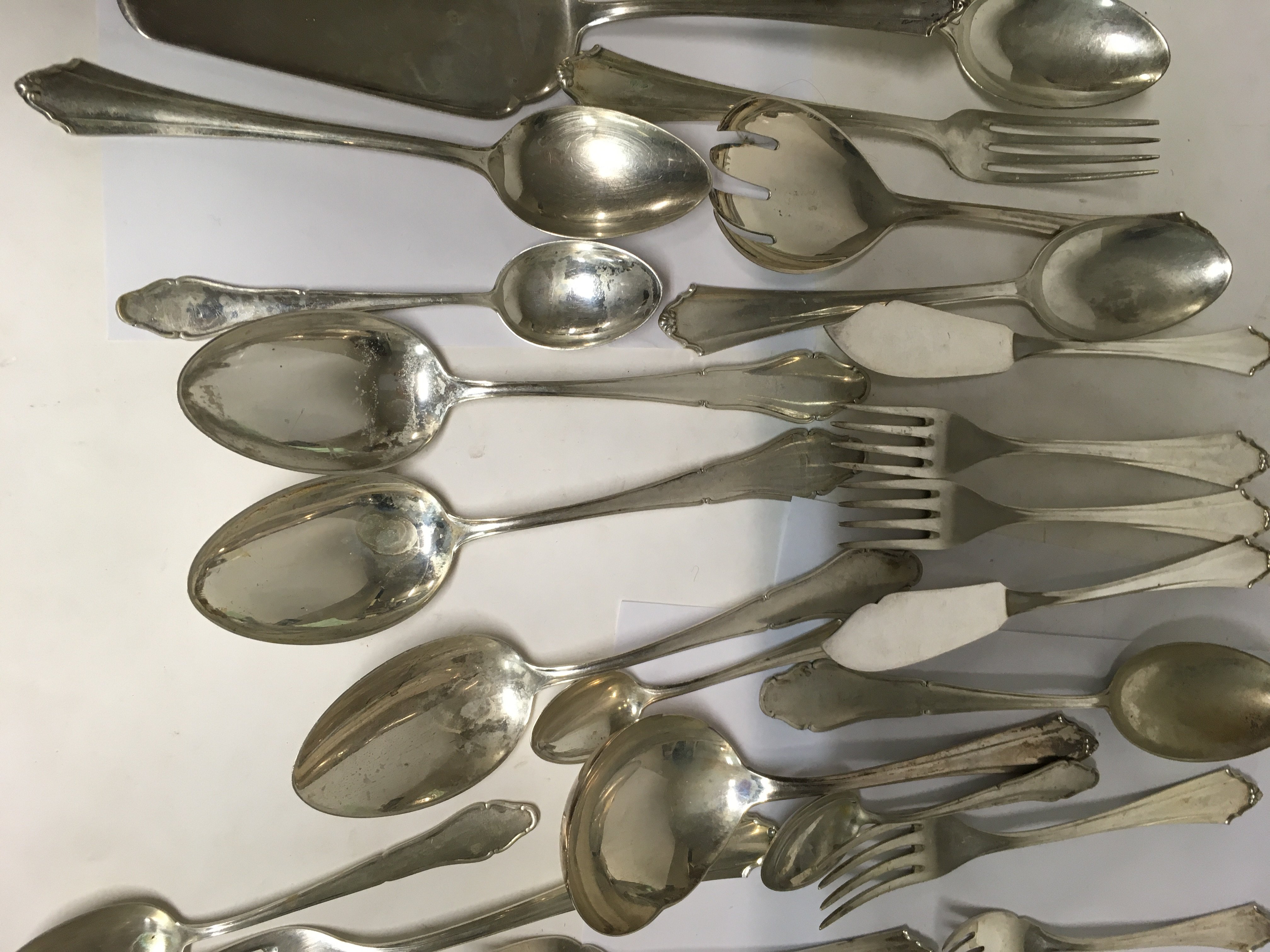 A collection of silver flats ware marked 800 including ladl,e fork ,spoons serving spoons cake slice - Image 2 of 3