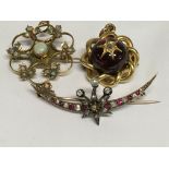 Three Edwardian brooches including 9 ct gold mount