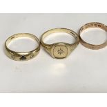 Three 9 ct gold rings 7 grams total.