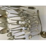 A collection of silver flats ware marked 800 including ladl,e fork ,spoons serving spoons cake slice