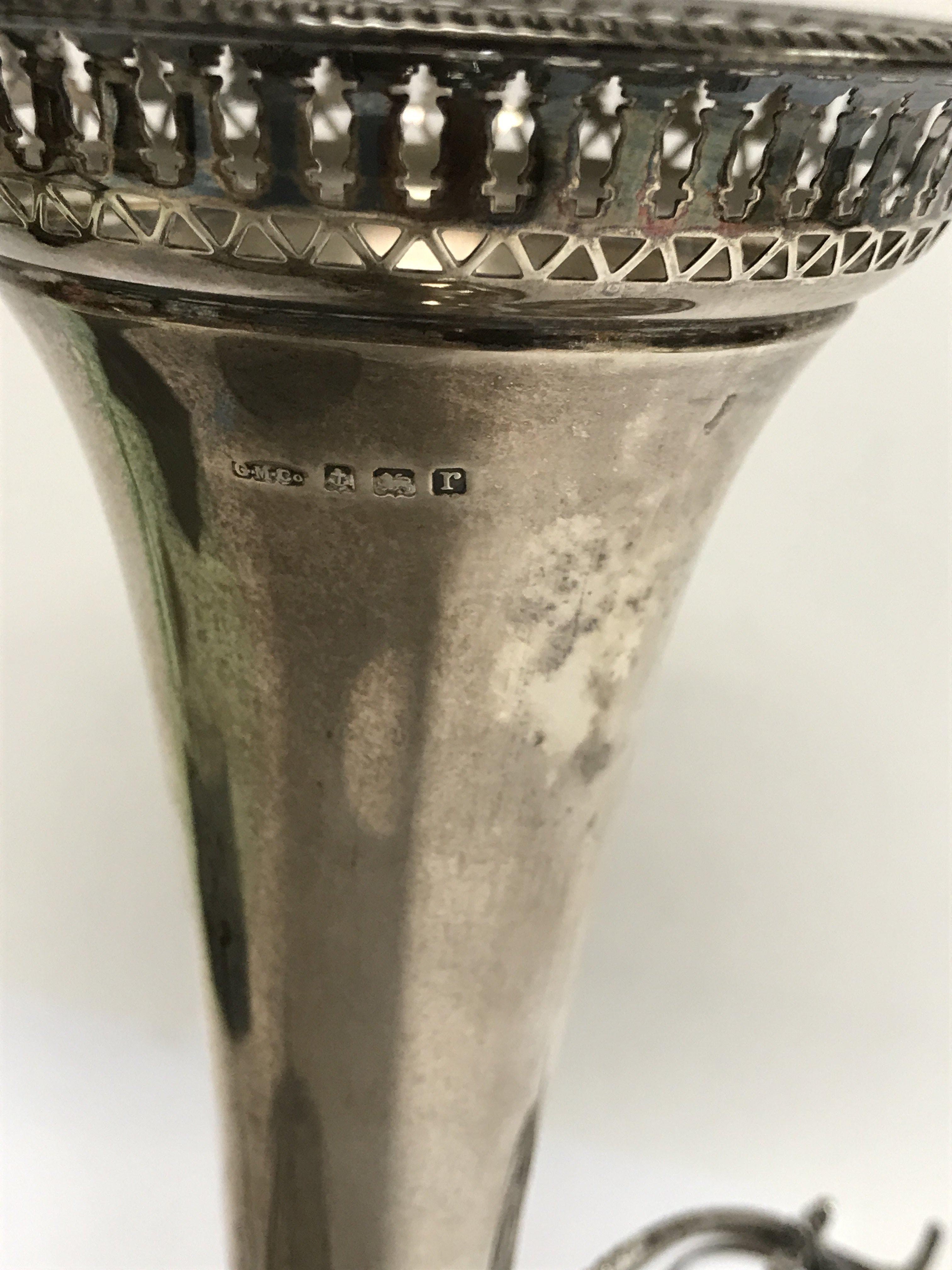 A silver trumpet vase with applied hanging baskets - Image 2 of 2