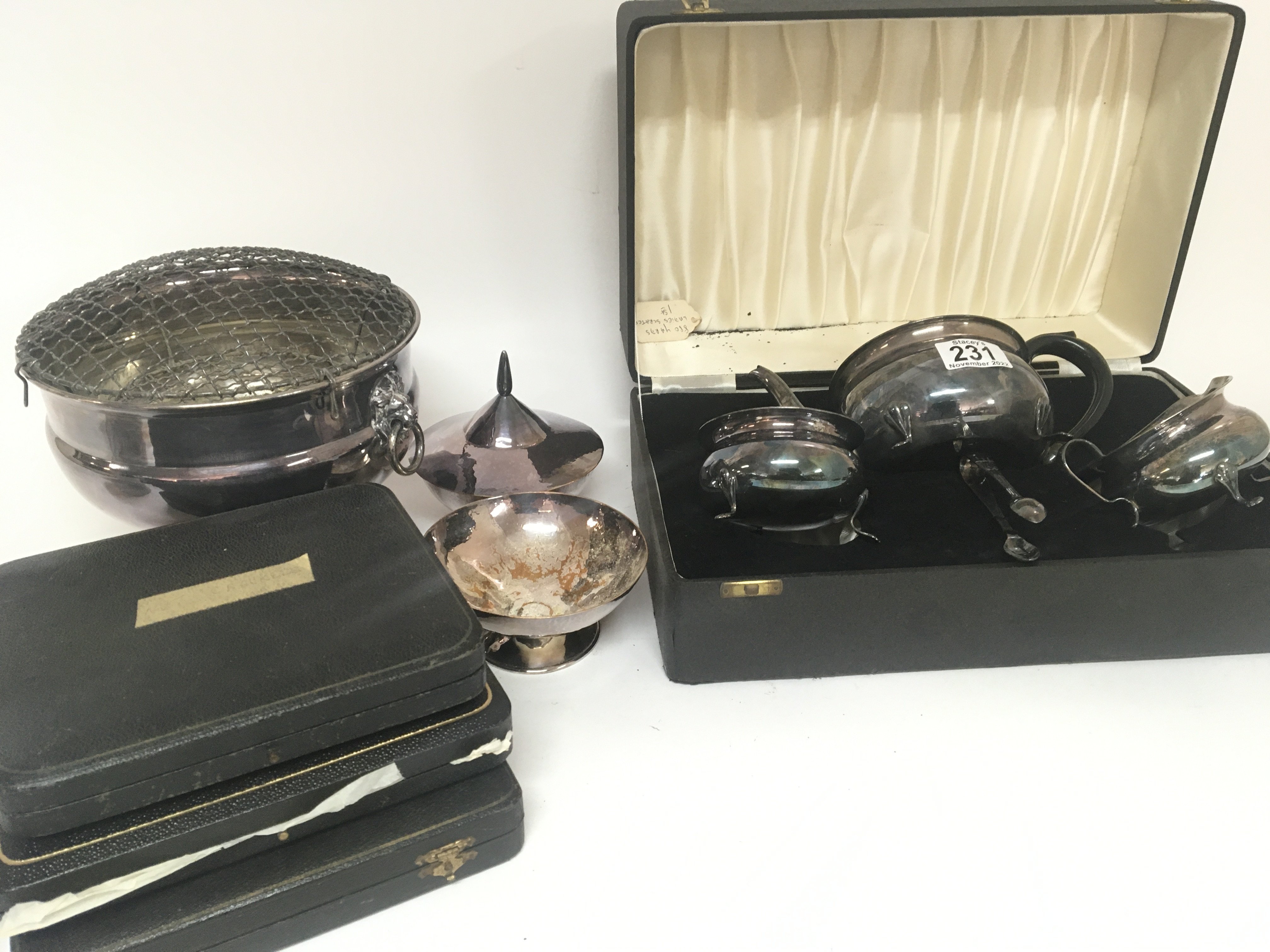 A cased silver plated presentation tea set cased c