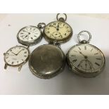 Two silver case key wind pocket watches and three