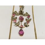 A Edwardian style pendant inset with pink tourmali