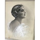 Two unframed pictures portraits of Art Deco style maidens .