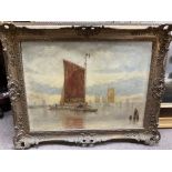 A Stannard, 1806-1889 gilt framed oil on canvas French harbour scene.