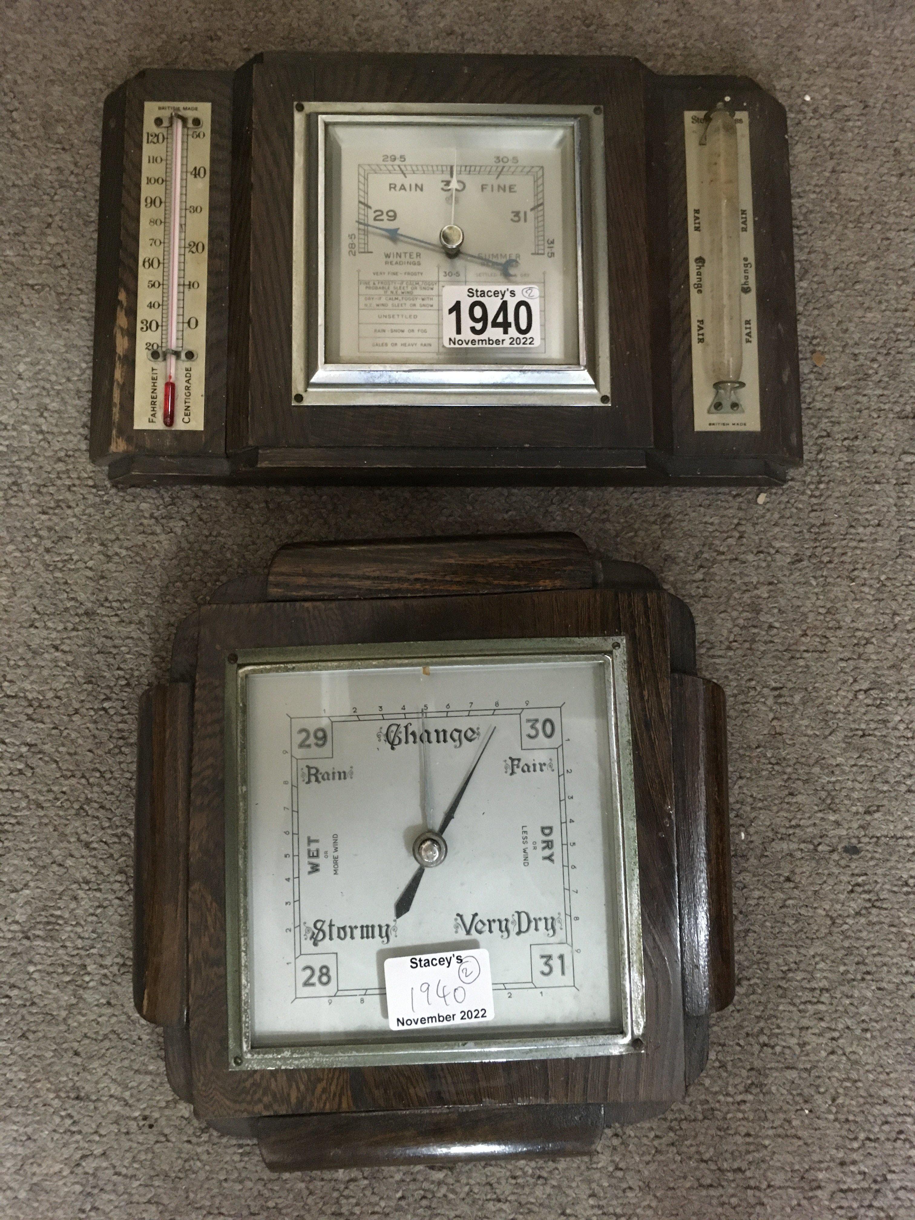 Two oak wall barometers