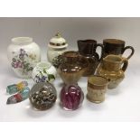 A small collection of ceramics and glass comprising Doulton Lambeth and similar harvestware items,