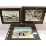 3 x framed watercolours of local scenes retrospective from 1920s. Signed W Froud. NO RESERVE