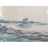 Two framed watercolours possible Scottish costal scenes with a castle rock ruin signed by the artist