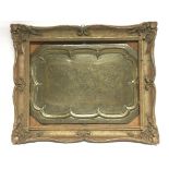 Interesting framed old brass tray engraved with po