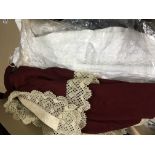 A collection of lace embroidery including Edwardian and later childrens cloths christening gowns (