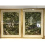 2 x Vicat Cole R.A 1885 water colour paintings of forest views. 88x65m