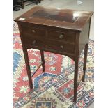 An Edwardian inlaid mahogany side table fitted with two short and one long drawer