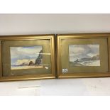 A pair of gilt framed pictures costal views unsigned. (2)