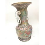 A Fine quality late 19th century Oriental vase with raised elephant and ring side handles. The sides
