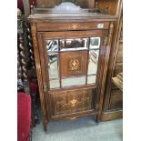 A Quality Edwardian Rosewood inlaid music cabinet with bevelled edge mirrored door. 61x113cm