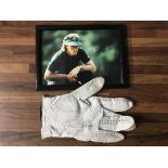 A signed Bernard Langer Golf glove With framed photo