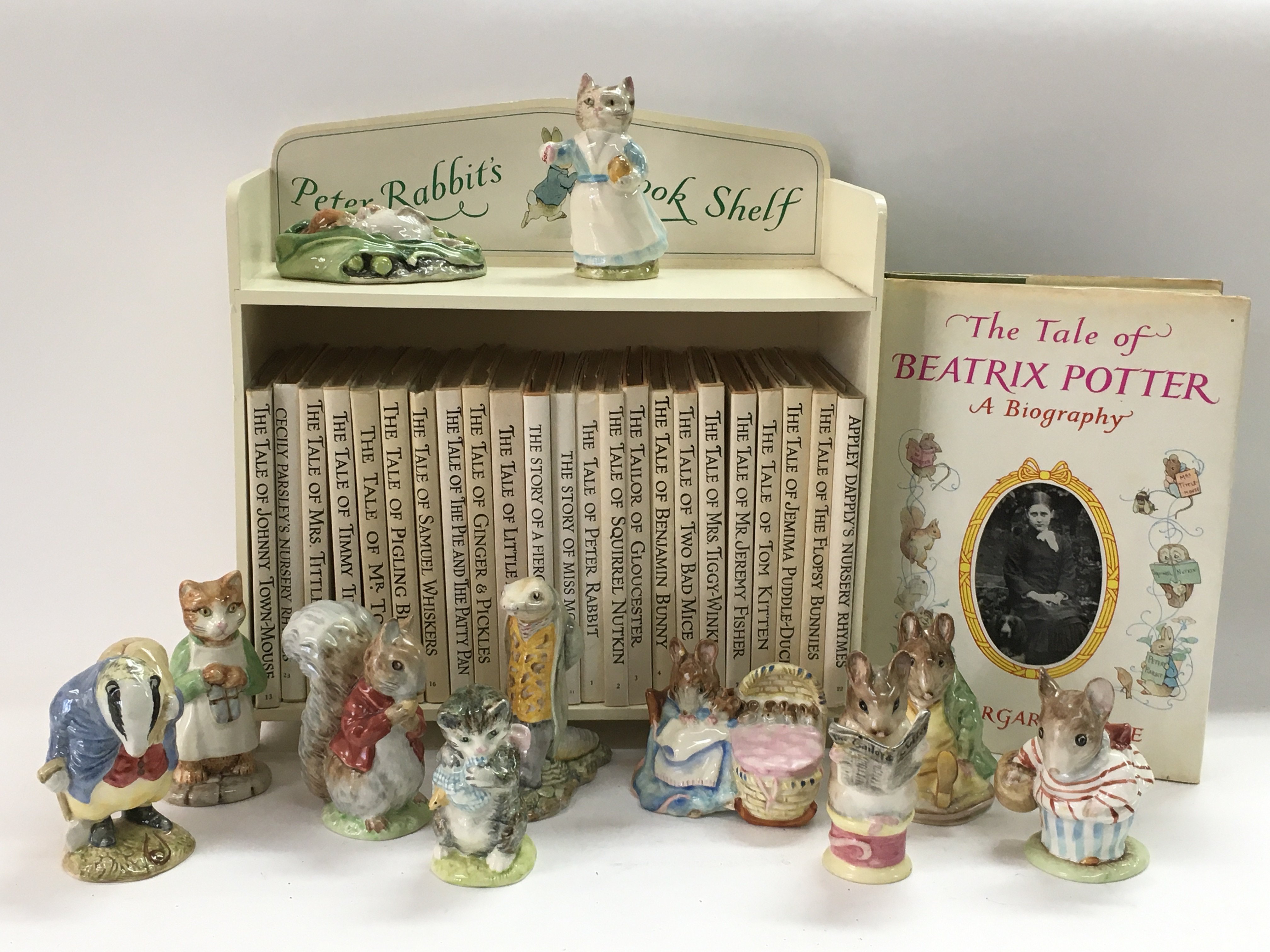 Beatrix Potter items including Beswick figures, peter Rabbit Book shelf series and The Biography